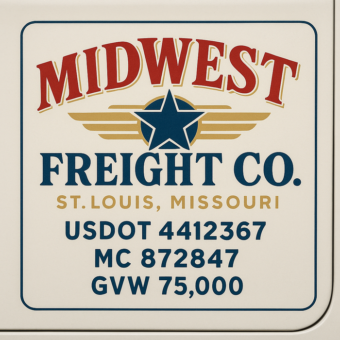 Custom Truck Door Decal Sticker Sign For Trucking, Transport, Logistics, Work Trucks, Semi Trucks With USDOT, MC, CA, KYU, VIN, GVW Regulation Numbers (Set of 2)