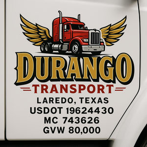 Custom Truck Door Decal Sticker Sign For Trucking, Transport, Logistics, Work Trucks, Semi Trucks With USDOT, MC, CA, KYU, VIN, GVW Regulation Numbers (Set of 2)
