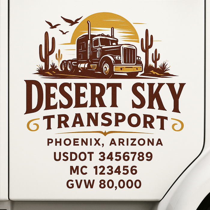 Custom Truck Door Decal Sticker Sign For Trucking, Transport, Logistics, Work Trucks, Semi Trucks With USDOT, MC, CA, KYU, VIN, GVW Regulation Numbers (Set of 2)