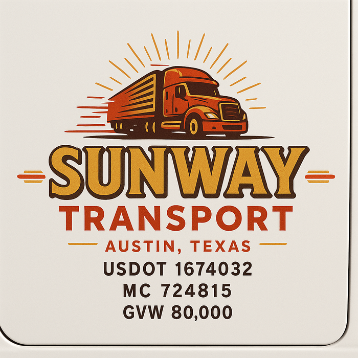 Custom Truck Door Decal Sticker Sign For Trucking, Transport, Logistics, Work Trucks, Semi Trucks With USDOT, MC, CA, KYU, VIN, GVW Regulation Numbers (Set of 2)