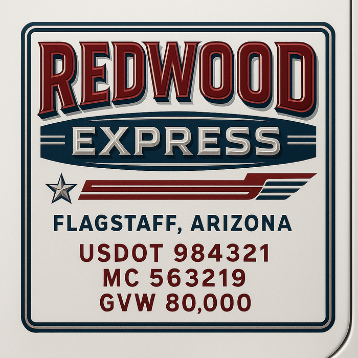 Custom Truck Door Decal Sticker Sign For Trucking, Transport, Logistics, Work Trucks, Semi Trucks With USDOT, MC, CA, KYU, VIN, GVW Regulation Numbers (Set of 2)