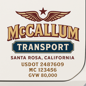 Custom Truck Door Decal Sticker Sign For Trucking, Transport, Logistics, Work Trucks, Semi Trucks With USDOT, MC, CA, KYU, VIN, GVW Regulation Numbers (Set of 2)
