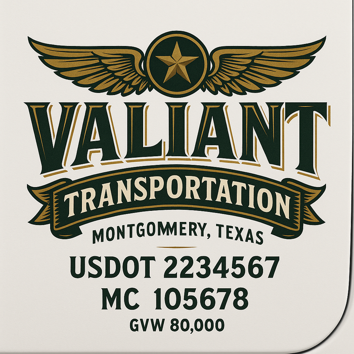 Custom Truck Door Decal Sticker Sign For Trucking, Transport, Logistics, Work Trucks, Semi Trucks With USDOT, MC, CA, KYU, VIN, GVW Regulation Numbers (Set of 2)