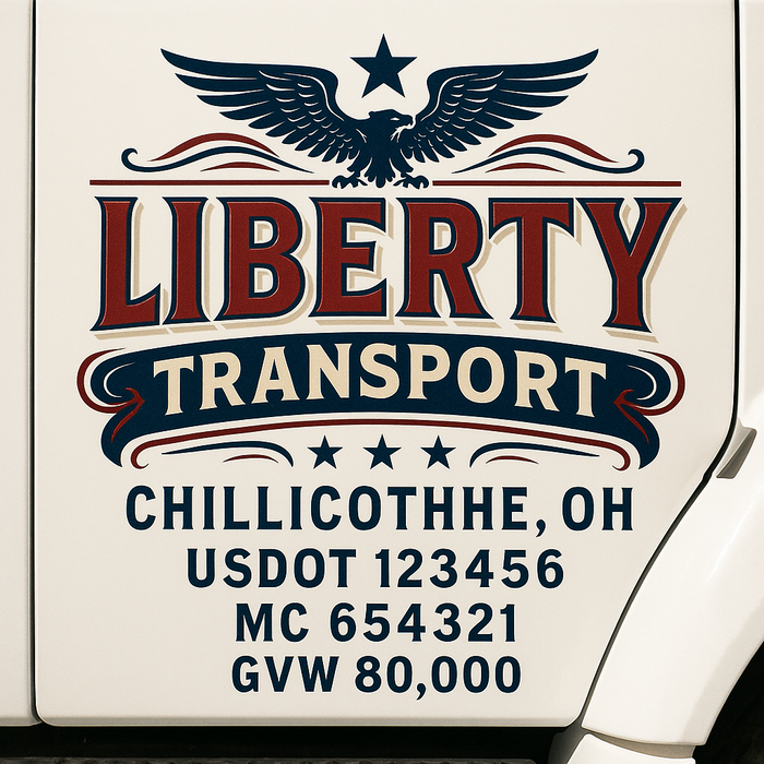 Custom Truck Door Decal Sticker Sign For Trucking, Transport, Logistics, Work Trucks, Semi Trucks With USDOT, MC, CA, KYU, VIN, GVW Regulation Numbers (Set of 2)