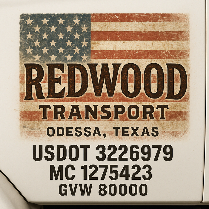 Custom Truck Door Decal Sticker Sign For Trucking, Transport, Logistics, Work Trucks, Semi Trucks With USDOT, MC, CA, KYU, VIN, GVW Regulation Numbers (Set of 2)