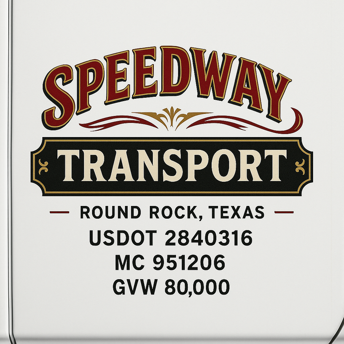 Custom Truck Door Decal Sticker Sign For Trucking, Transport, Logistics, Work Trucks, Semi Trucks With USDOT, MC, CA, KYU, VIN, GVW Regulation Numbers (Set of 2)