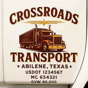 Custom Truck Door Decal Sticker Sign For Trucking, Transport, Logistics, Work Trucks, Semi Trucks With USDOT, MC, CA, KYU, VIN, GVW Regulation Numbers (Set of 2)
