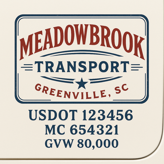 Custom Truck Door Decal Sticker Sign For Trucking, Transport, Logistics, Work Trucks, Semi Trucks With USDOT, MC, CA, KYU, VIN, GVW Regulation Numbers (Set of 2)