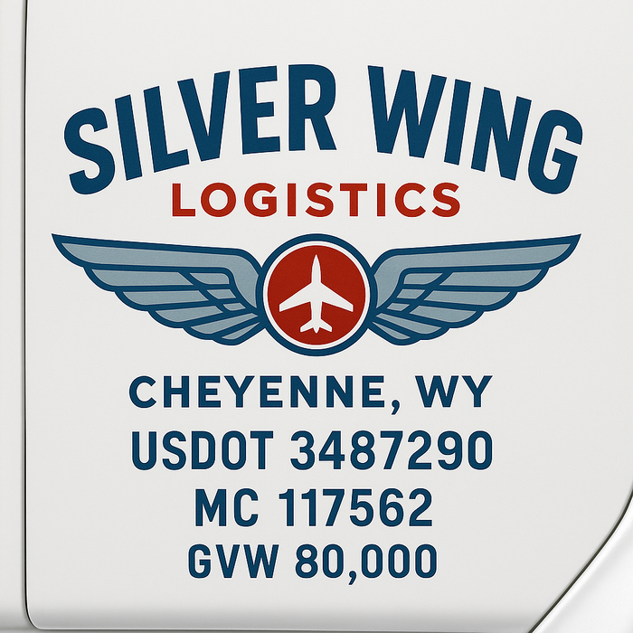 Custom Truck Door Decal Sticker Sign For Trucking, Transport, Logistics, Work Trucks, Semi Trucks With USDOT, MC, CA, KYU, VIN, GVW Regulation Numbers (Set of 2)