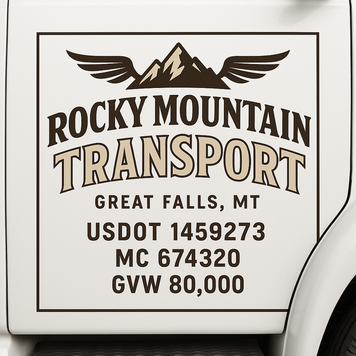 Custom Truck Door Decal Sticker Sign For Trucking, Transport, Logistics, Work Trucks, Semi Trucks With USDOT, MC, CA, KYU, VIN, GVW Regulation Numbers (Set of 2)