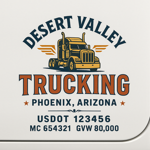 Custom Truck Door Decal Sticker Sign For Trucking, Transport, Logistics, Work Trucks, Semi Trucks With USDOT, MC, CA, KYU, VIN, GVW Regulation Numbers (Set of 2)