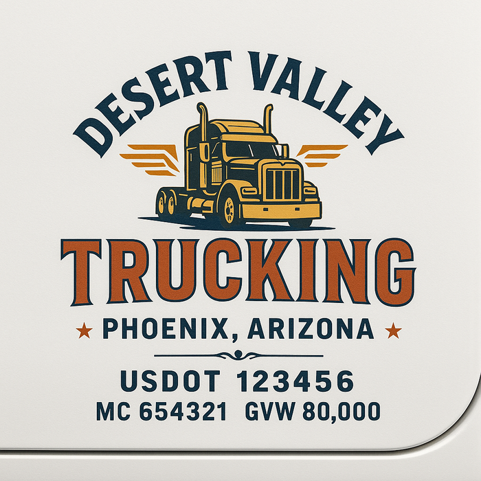 Custom Truck Door Decal Sticker Sign For Trucking, Transport, Logistics, Work Trucks, Semi Trucks With USDOT, MC, CA, KYU, VIN, GVW Regulation Numbers (Set of 2)