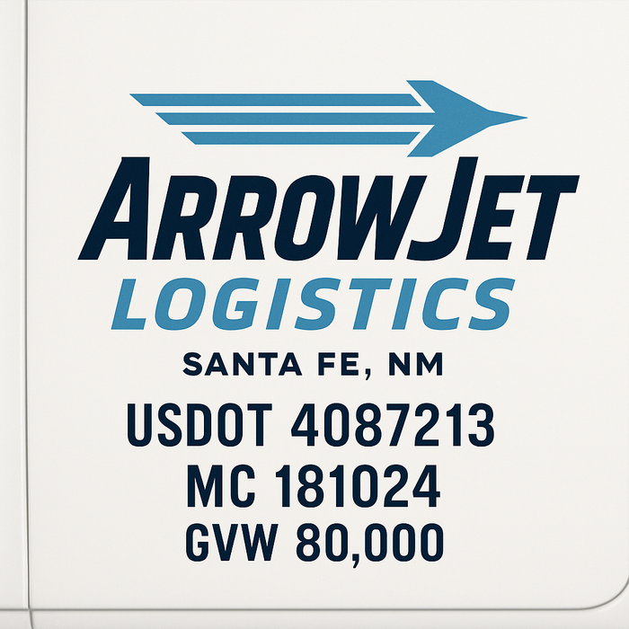 Custom Truck Door Decal Sticker Sign For Trucking, Transport, Logistics, Work Trucks, Semi Trucks With USDOT, MC, CA, KYU, VIN, GVW Regulation Numbers (Set of 2)