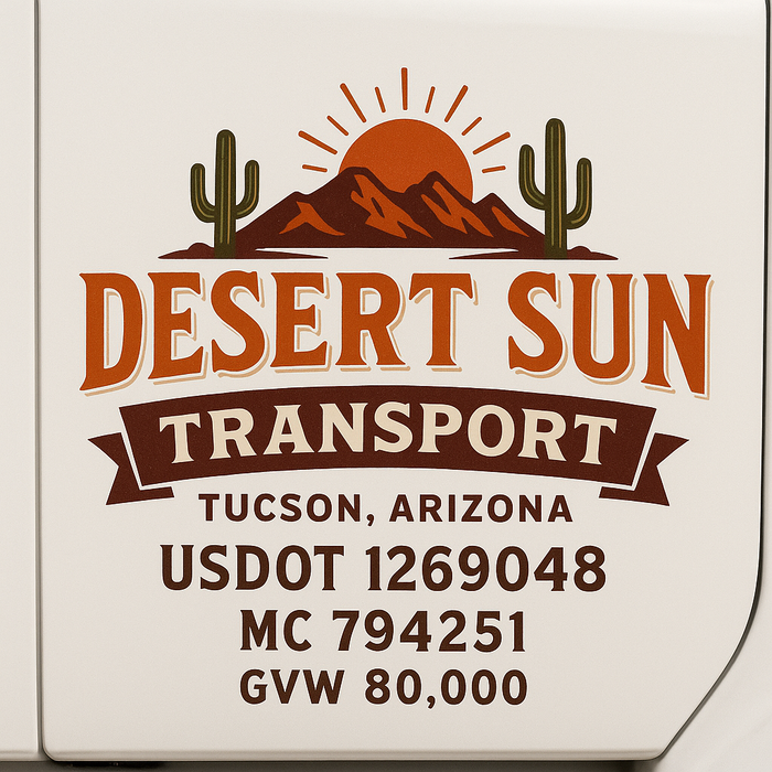 Custom Truck Door Decal Sticker Sign For Trucking, Transport, Logistics, Work Trucks, Semi Trucks With USDOT, MC, CA, KYU, VIN, GVW Regulation Numbers (Set of 2)