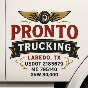 Custom Truck Door Decal Sticker Sign For Trucking, Transport, Logistics, Work Trucks, Semi Trucks With USDOT, MC, CA, KYU, VIN, GVW Regulation Numbers (Set of 2)