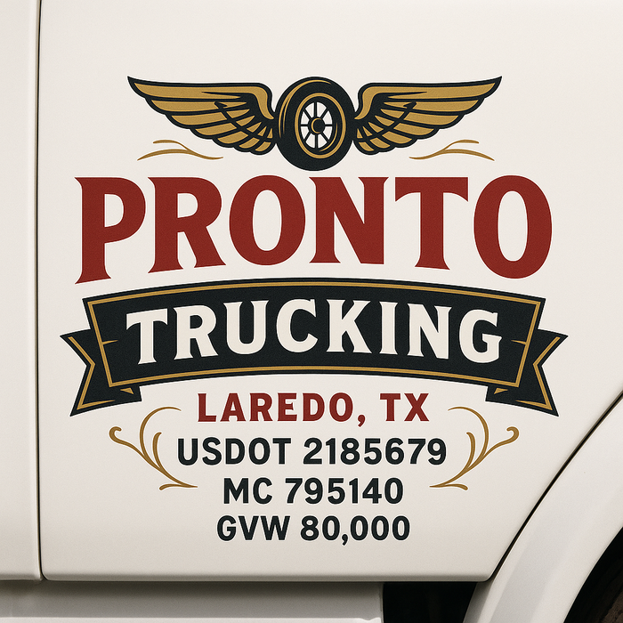 Custom Truck Door Decal Sticker Sign For Trucking, Transport, Logistics, Work Trucks, Semi Trucks With USDOT, MC, CA, KYU, VIN, GVW Regulation Numbers (Set of 2)
