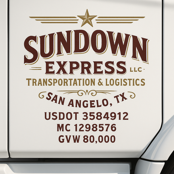 Custom Truck Door Decal Sticker Sign For Trucking, Transport, Logistics, Work Trucks, Semi Trucks With USDOT, MC, CA, KYU, VIN, GVW Regulation Numbers (Set of 2)
