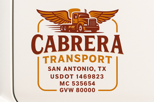Custom Truck Door Decal Sticker Sign For Trucking, Transport, Logistics, Work Trucks, Semi Trucks With USDOT, MC, CA, KYU, VIN, GVW Regulation Numbers (Set of 2)