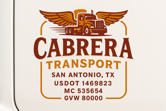 Custom Truck Door Decal Sticker Sign For Trucking, Transport, Logistics, Work Trucks, Semi Trucks With USDOT, MC, CA, KYU, VIN, GVW Regulation Numbers (Set of 2)