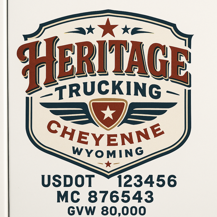 Custom Truck Door Decal Sticker Sign For Trucking, Transport, Logistics, Work Trucks, Semi Trucks With USDOT, MC, CA, KYU, VIN, GVW Regulation Numbers (Set of 2)