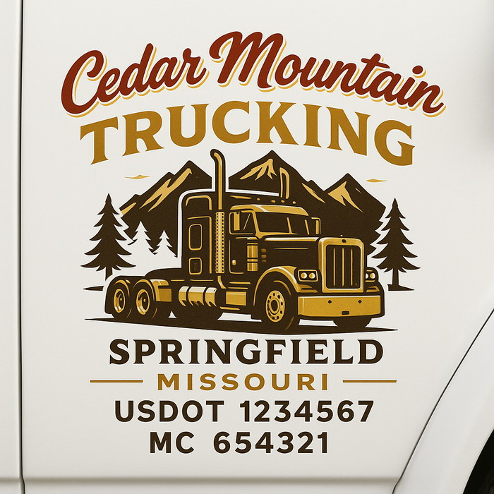 Custom Truck Door Decal Sticker Sign For Trucking, Transport, Logistics, Work Trucks, Semi Trucks With USDOT, MC, CA, KYU, VIN, GVW Regulation Numbers (Set of 2)