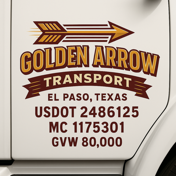 Custom Truck Door Decal Sticker Sign For Trucking, Transport, Logistics, Work Trucks, Semi Trucks With USDOT, MC, CA, KYU, VIN, GVW Regulation Numbers (Set of 2)