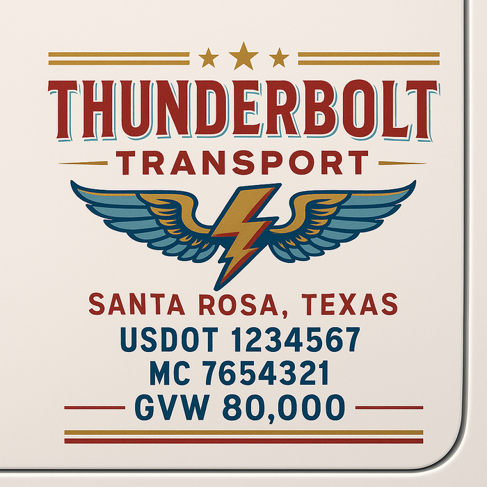 Custom Truck Door Decal Sticker Sign For Trucking, Transport, Logistics, Work Trucks, Semi Trucks With USDOT, MC, CA, KYU, VIN, GVW Regulation Numbers (Set of 2)