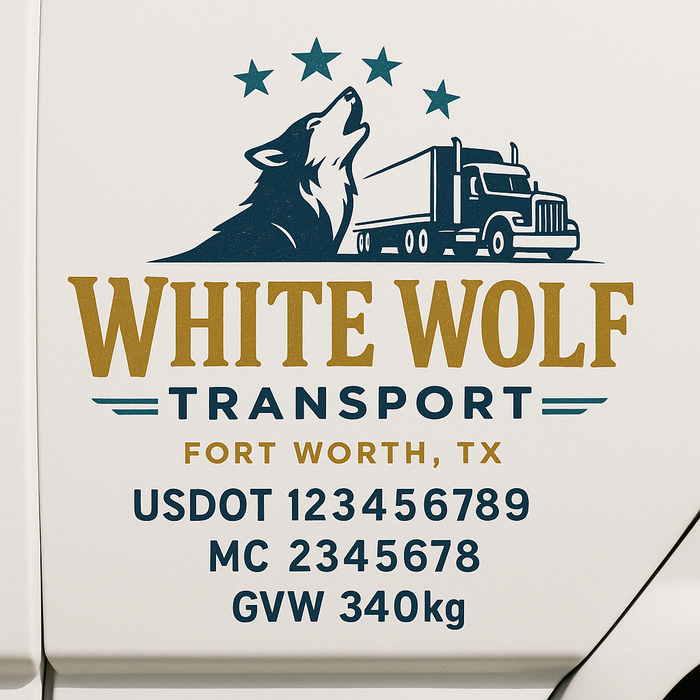 Custom Truck Door Decal Sticker Sign For Trucking, Transport, Logistics, Work Trucks, Semi Trucks With USDOT, MC, CA, KYU, VIN, GVW Regulation Numbers (Set of 2)