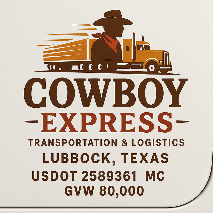 Custom Truck Door Decal Sticker Sign For Trucking, Transport, Logistics, Work Trucks, Semi Trucks With USDOT, MC, CA, KYU, VIN, GVW Regulation Numbers (Set of 2)