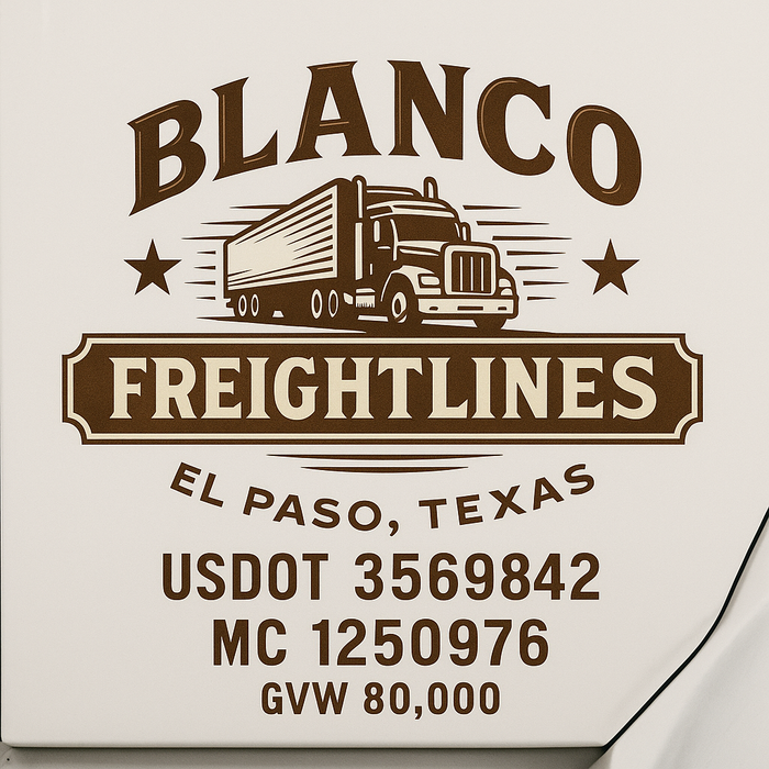 Custom Truck Door Decal Sticker Sign For Trucking, Transport, Logistics, Work Trucks, Semi Trucks With USDOT, MC, CA, KYU, VIN, GVW Regulation Numbers (Set of 2)