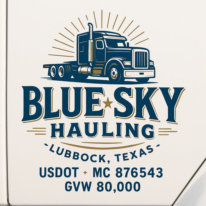 Custom Truck Door Decal Sticker Sign For Trucking, Transport, Logistics, Work Trucks, Semi Trucks With USDOT, MC, CA, KYU, VIN, GVW Regulation Numbers (Set of 2)
