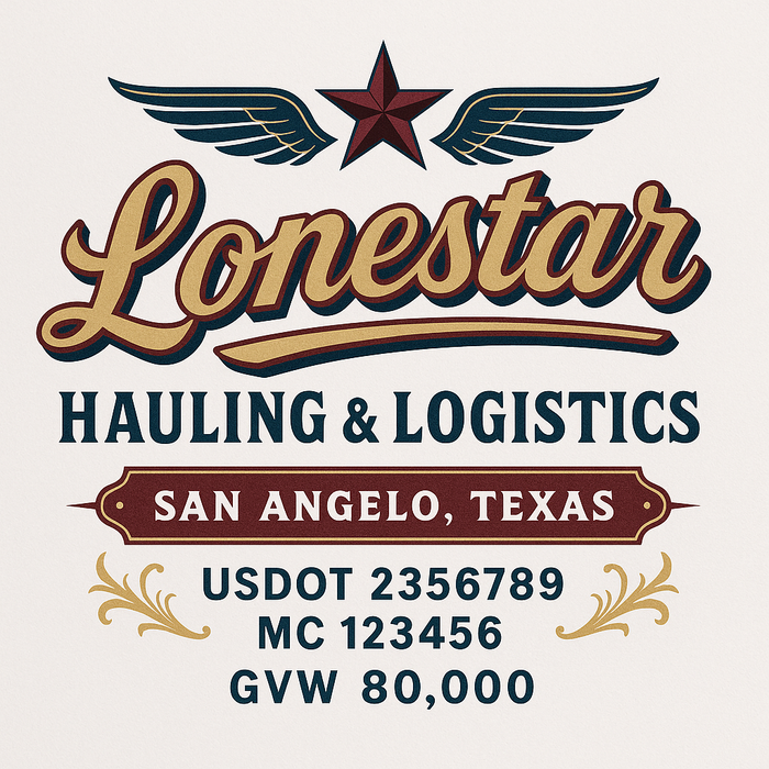 Custom Truck Door Decal Sticker Sign For Trucking, Transport, Logistics, Work Trucks, Semi Trucks With USDOT, MC, CA, KYU, VIN, GVW Regulation Numbers (Set of 2)