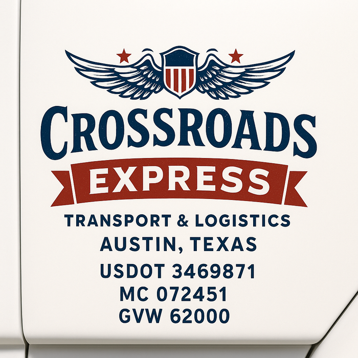 Custom Truck Door Decal Sticker Sign For Trucking, Transport, Logistics, Work Trucks, Semi Trucks With USDOT, MC, CA, KYU, VIN, GVW Regulation Numbers (Set of 2)
