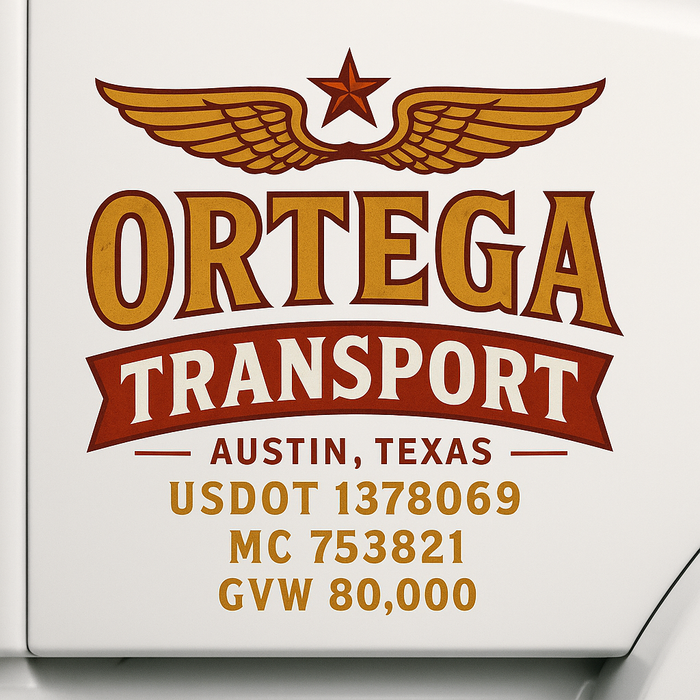 Custom Truck Door Decal Sticker Sign For Trucking, Transport, Logistics, Work Trucks, Semi Trucks With USDOT, MC, CA, KYU, VIN, GVW Regulation Numbers (Set of 2)