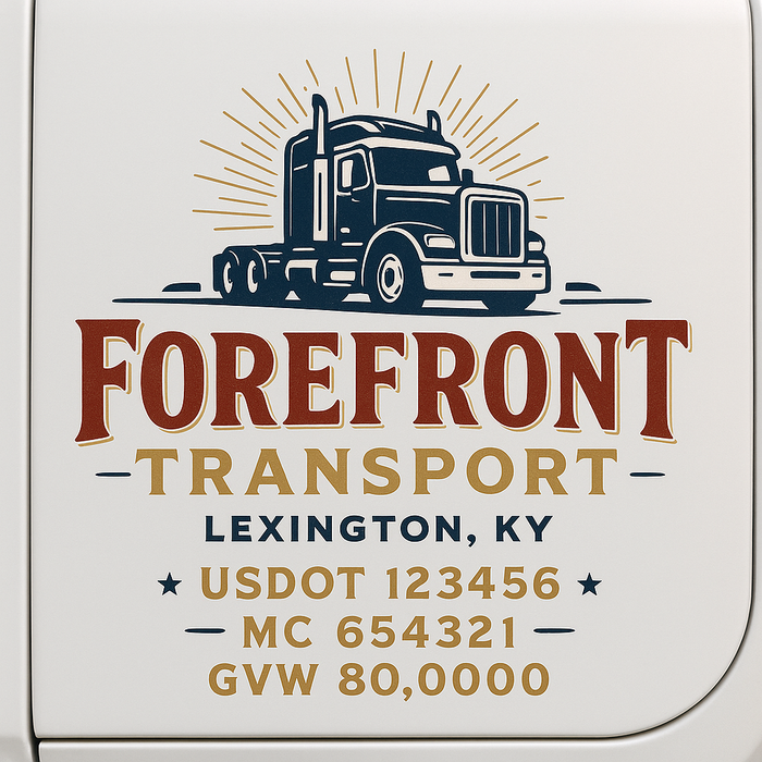 Custom Truck Door Decal Sticker Sign For Trucking, Transport, Logistics, Work Trucks, Semi Trucks With USDOT, MC, CA, KYU, VIN, GVW Regulation Numbers (Set of 2)