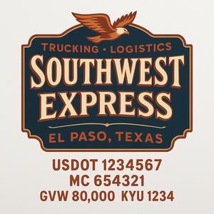 Custom Truck Door Decal Sticker Sign For Trucking, Transport, Logistics, Work Trucks, Semi Trucks With USDOT, MC, CA, KYU, VIN, GVW Regulation Numbers (Set of 2)