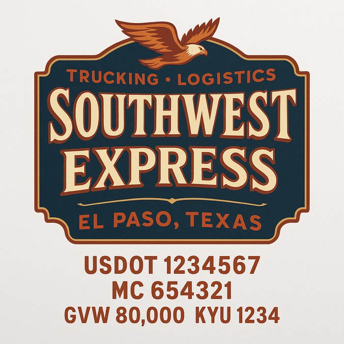 Custom Truck Door Decal Sticker Sign For Trucking, Transport, Logistics, Work Trucks, Semi Trucks With USDOT, MC, CA, KYU, VIN, GVW Regulation Numbers (Set of 2)