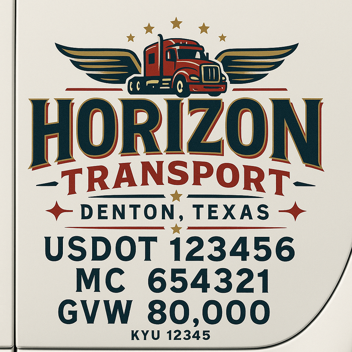 Custom Truck Door Decal Sticker Sign For Trucking, Transport, Logistics, Work Trucks, Semi Trucks With USDOT, MC, CA, KYU, VIN, GVW Regulation Numbers (Set of 2)