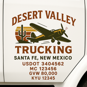 Custom Truck Door Decal Sticker Sign For Trucking, Transport, Logistics, Work Trucks, Semi Trucks With USDOT, MC, CA, KYU, VIN, GVW Regulation Numbers (Set of 2)