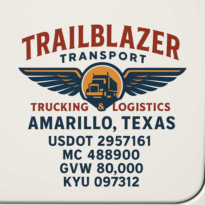 Custom Truck Door Decal Sticker Sign For Trucking, Transport, Logistics, Work Trucks, Semi Trucks With USDOT, MC, CA, KYU, VIN, GVW Regulation Numbers (Set of 2)