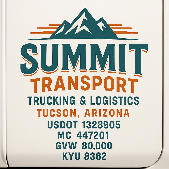 Custom Truck Door Decal Sticker Sign For Trucking, Transport, Logistics, Work Trucks, Semi Trucks With USDOT, MC, CA, KYU, VIN, GVW Regulation Numbers (Set of 2)