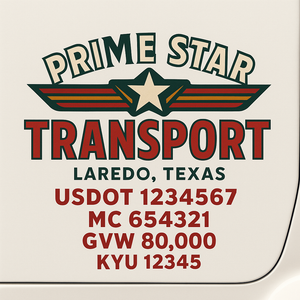 Custom Truck Door Decal Sticker Sign For Trucking, Transport, Logistics, Work Trucks, Semi Trucks With USDOT, MC, CA, KYU, VIN, GVW Regulation Numbers (Set of 2)