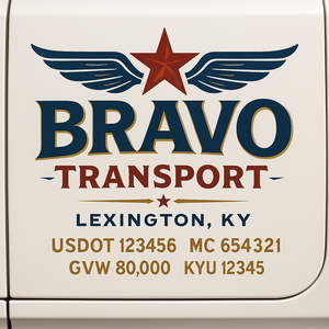 Custom Truck Door Decal Sticker Sign For Trucking, Transport, Logistics, Work Trucks, Semi Trucks With USDOT, MC, CA, KYU, VIN, GVW Regulation Numbers (Set of 2)