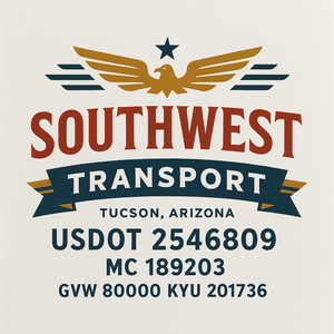 Custom Truck Door Decal Sticker Sign For Trucking, Transport, Logistics, Work Trucks, Semi Trucks With USDOT, MC, CA, KYU, VIN, GVW Regulation Numbers (Set of 2)