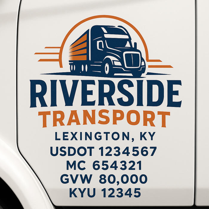 Custom Truck Door Decal Sticker Sign For Trucking, Transport, Logistics, Work Trucks, Semi Trucks With USDOT, MC, CA, KYU, VIN, GVW Regulation Numbers (Set of 2)