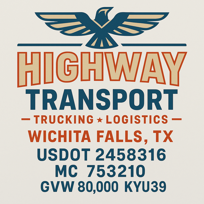 Custom Truck Door Decal Sticker Sign For Trucking, Transport, Logistics, Work Trucks, Semi Trucks With USDOT, MC, CA, KYU, VIN, GVW Regulation Numbers (Set of 2)