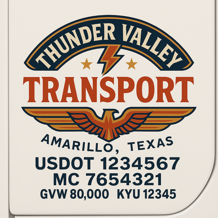 Custom Truck Door Decal Sticker Sign For Trucking, Transport, Logistics, Work Trucks, Semi Trucks With USDOT, MC, CA, KYU, VIN, GVW Regulation Numbers (Set of 2)