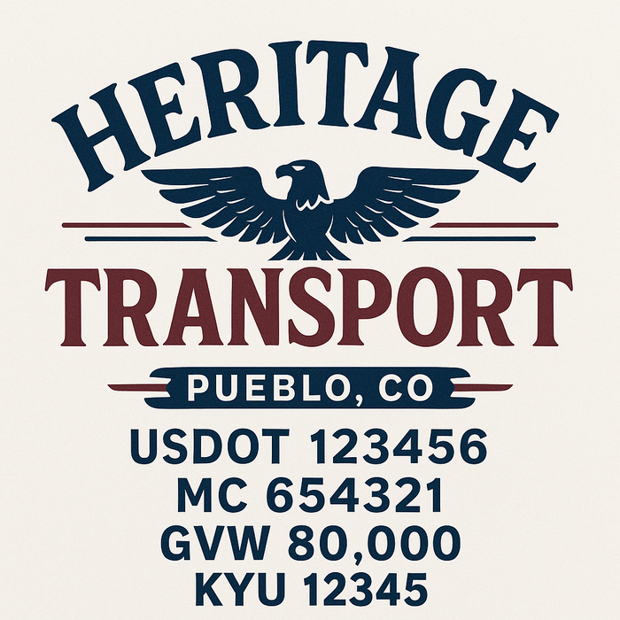 Custom Truck Door Decal Sticker Sign For Trucking, Transport, Logistics, Work Trucks, Semi Trucks With USDOT, MC, CA, KYU, VIN, GVW Regulation Numbers (Set of 2)