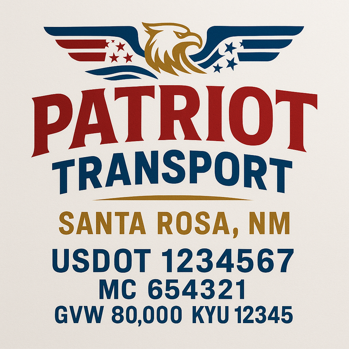 Custom Truck Door Decal Sticker Sign For Trucking, Transport, Logistics, Work Trucks, Semi Trucks With USDOT, MC, CA, KYU, VIN, GVW Regulation Numbers (Set of 2)