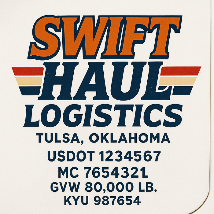 Custom Truck Door Decal Sticker Sign For Trucking, Transport, Logistics, Work Trucks, Semi Trucks With USDOT, MC, CA, KYU, VIN, GVW Regulation Numbers (Set of 2)